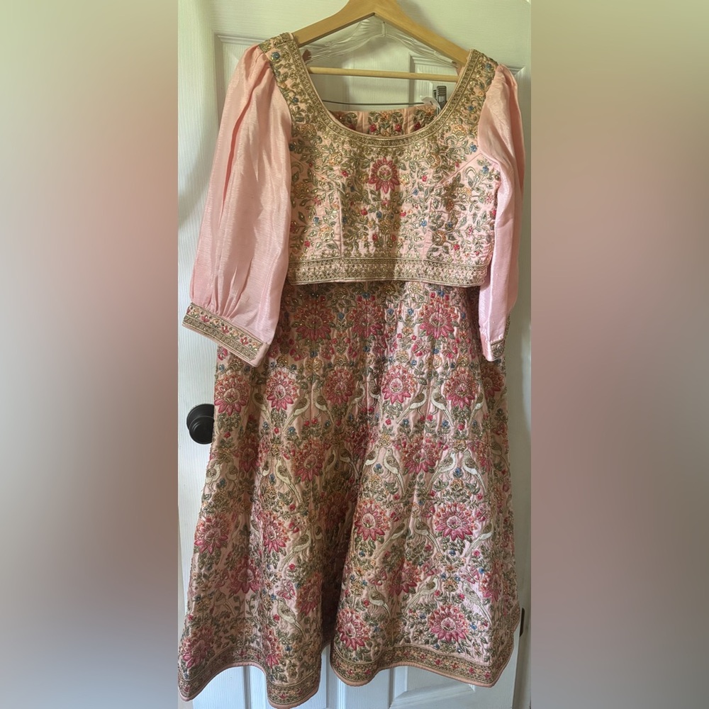 Floral embroidered Pink and Green Women’s Lehnga.